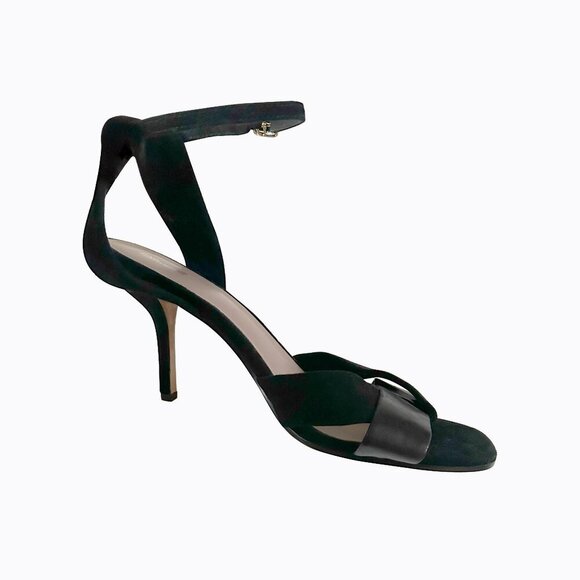 DVF Vero Cuoio Black Suede Leather Heel Ankle Strap Open Toe Pump Y2K Sz 9.5M - Picture 1 of 9